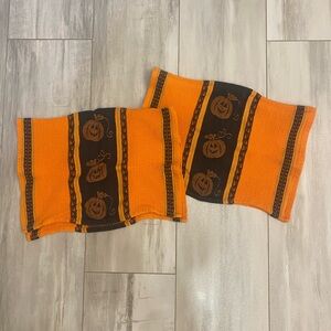 Bundle Pair of Halloween Jack O’Lantern Pumpkin Waffle Weave Hand Dish Towels